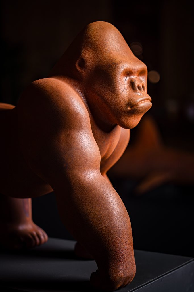 Gorilla - Sculpture fibre de verre & résine - métal oxydé - 60 cm