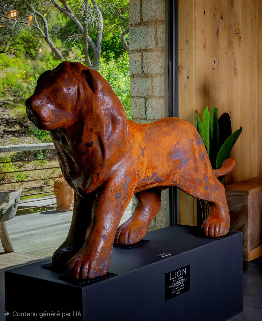 Lion - Sculpture fibre de verre et métal oxydé - 230 cm